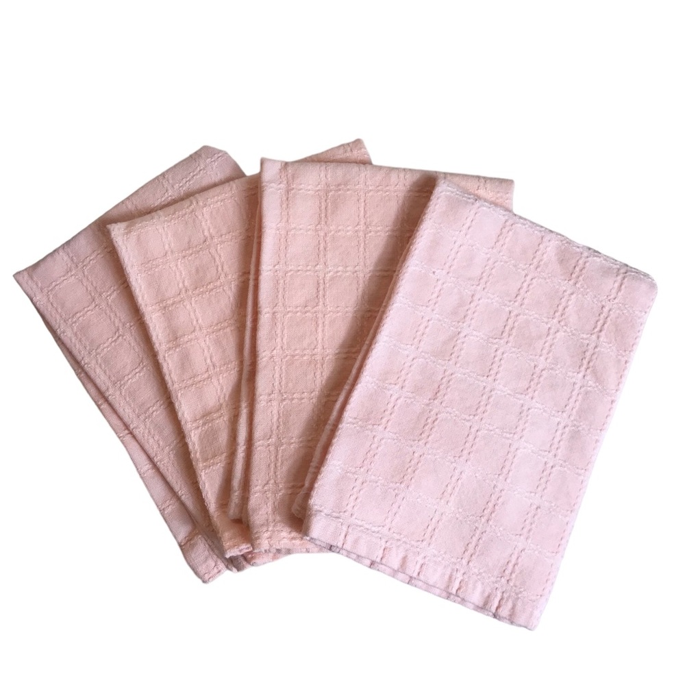 4 Cloth Napkins Set Pink Cotton Vintage 14.5 X 17.5” Spring Easter Table Decor